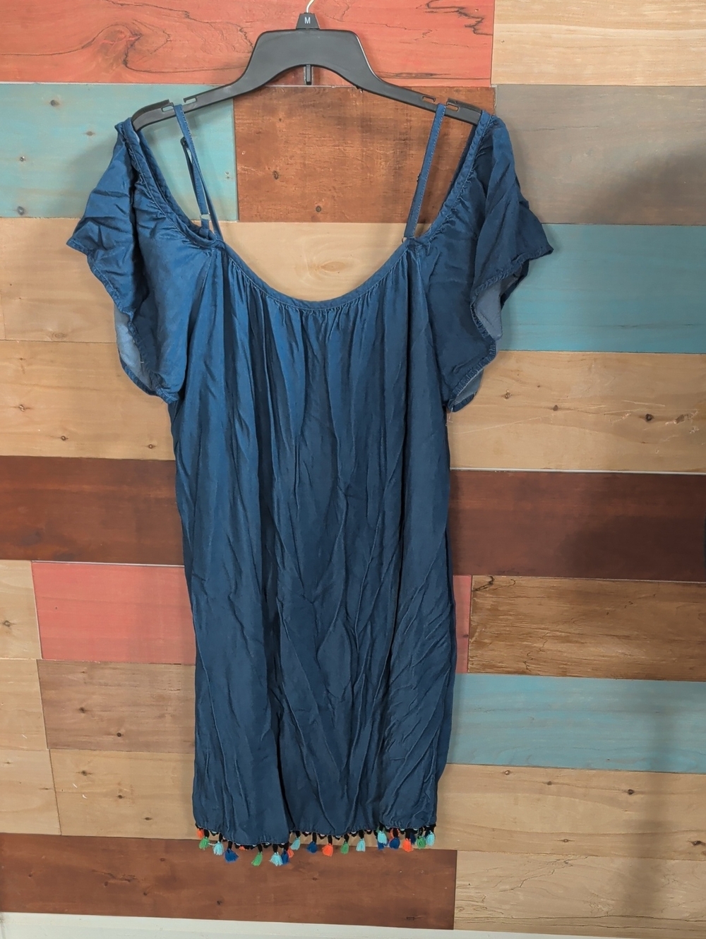 Tiana B. Navy Blue Mini Dress with Tassel Hem